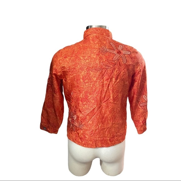 Laura Ashley Burnt Orange 100% Silk Floral Embroidered Collared Blouse Jacket PL - Picture 5 of 11